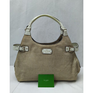 Kate Spade New York Beige Canvas Leather Trim Double Handles Shoulder Bag